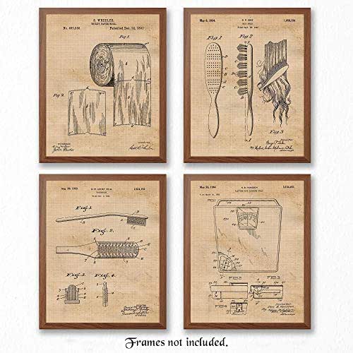 Vintage Female Bathroom Patent Poster Prints, Set of 4