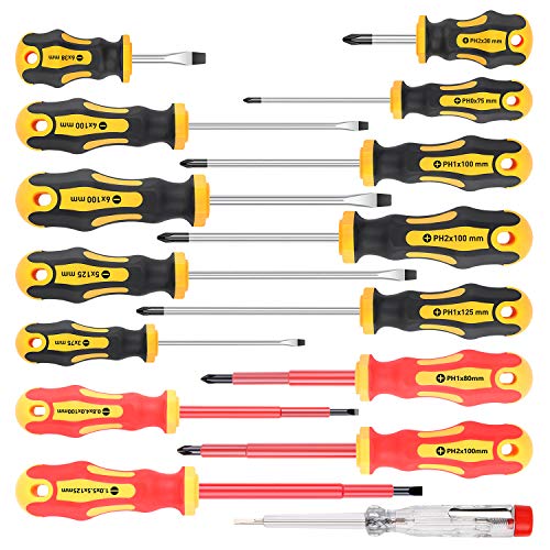 Amartisan 15Piece Screwdrivers Set, 5 Phillips 5 Slotted Tips