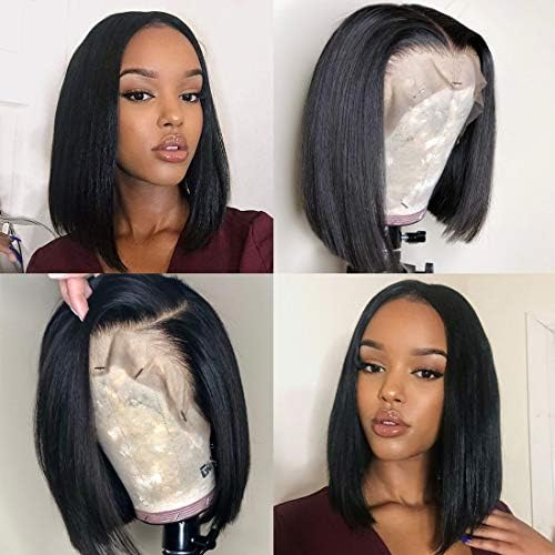 Short Bob Wig Human Hair Wigs For Black Women 13x6 Lace Front Wig Straight Brazilian Virgin Glueless Wig Pre Plucked Hair Line With Baby Hair Bleached Knots 10A Natural Black 150 Density (10Inch,1B)