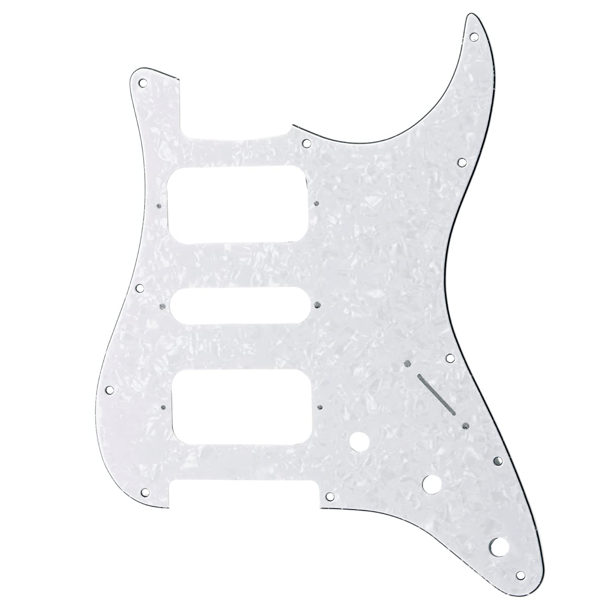 Musiclily Pro 11 Holes Round Corner HSH Strat Pickguard for American/Mexican Fender Standard Stratocaster Electric Guitar, 4Ply White Pearl