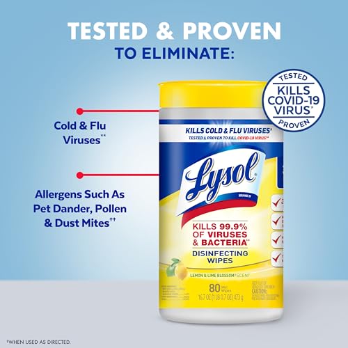 LYSOL DISINFECTING WIPES BUNDLE, HOME APARTMENT DORM ROOM ESSENTIALS AND CLEANING SUPPLIES, ALL PURPOSE CLEANER, MULTI-SURFACE CLEANING WIPES, MULTI-SCENT SANITIZING WIPES BUNDLE, 80 COUNT (4PK)