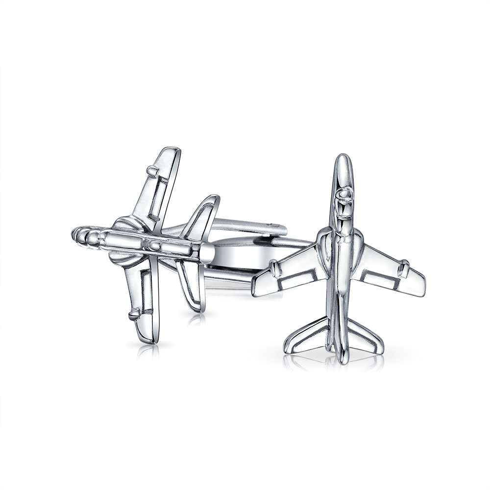 Mens Pilot Military Jet Airplane Shirt Cufflinks For Men Silver Tone Stainless Steel Hinge Bullet Back