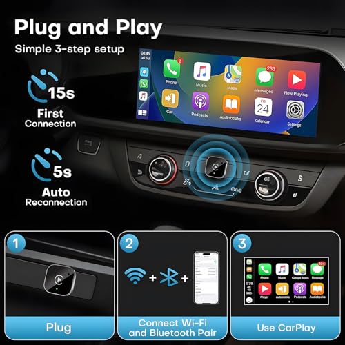 AotuLink USB C Wireless CarPlay and Android Car Adapter, Wired to Wireless Dongle | Plug & Play, Compatible with iOS and Android Smartphones