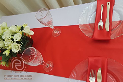 Parfair Dessin Pack of 5 Satin Table Runners 12 x 108 inch for Wedding Banquet Decoration, Bright Silk and Smooth Fabric Party Table Runner - Red - Thumbnail 7
