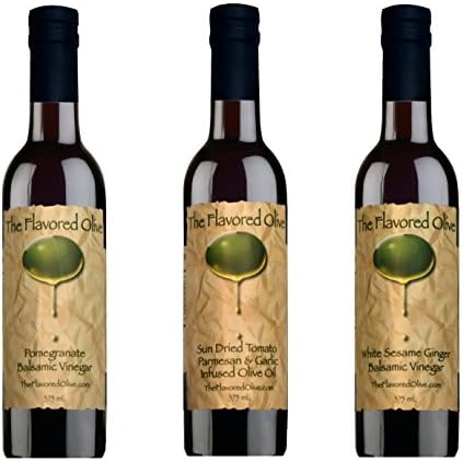 3 Pack Assorted Flavors, Pomegranate Balsamic &amp; White Sesame Ginger Balsamic Vinegars (Italy), SD Tomato Parmesan Garlic Olive Oil