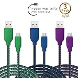 Micro USB Cable, Ace Teah 3 Pack Micro USB Charger Cable 6.6ft Braided Nylon Reversible USB 2.0 A Male to Micro B Data Sync and Quick Charging Cable for Android Samsung S6 S7(Green, Blue, Purple)