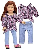 Sophia's 2 Piece Outfit for 18 in Dolls | Floral Cold Shoulder Blouse with Light Blue Jeggings