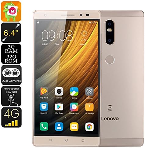 Lenovo Phab 2 Plus Android Smartphone - Android 6.0, 6.44 Inch FHD, 2xSIM, 4G, Octa-Core CPU, 3GB RAM, 13MP Dual-Cam (Gold)