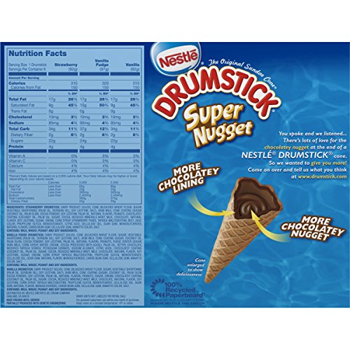 Drumstick, Super Nugget Strawberry/Vanilla Fudge/Vanilla Dairy Dessert Cones, 8 Count (Frozen)
