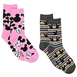 Mickey Mouse Womens 2 pack Socks (9-11 (Shoe: 4-10), Crew Pink/Grey)