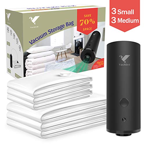 Vacbird Vacuum Storage Bags with Electric Pump, 6 Pack (3 x Small, 4 x Medium) Space Saver Bags Travel and Home Use Vacuum Compression Storage Bags - Thumbnail 7