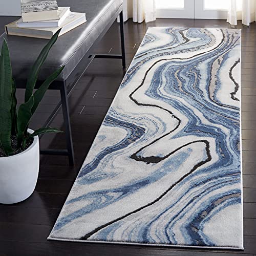 SAFAVIEH Craft Collection Runner Rug - 2'3" x 14', Blue & Grey, Modern Abstract…