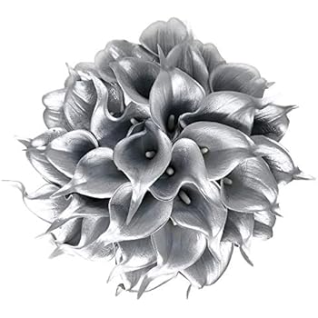FRP Flowers 20 PCS Real Touch Calla Lily Latex Flowers for Artificial Floral Arrangements, Bridal Bouquets, and Home Decor (925 Silver)