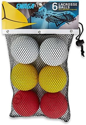 SWAGA - MULTI-COLORED 100% RUBBER - Lacrosse Balls NOCSAE - NCAA- NFHS OFFICIAL CERTIFIED - 6 LACROSSE BALLS (Red Yellow &amp; White, ) WITH CARRY BAG