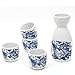 Japanese Sake Set, 5 Pieces Sake Set Hand Painted Retro House Design Porcelain Pottery Traditional Ceramic Cup Craft Wine Glasses(Blue)