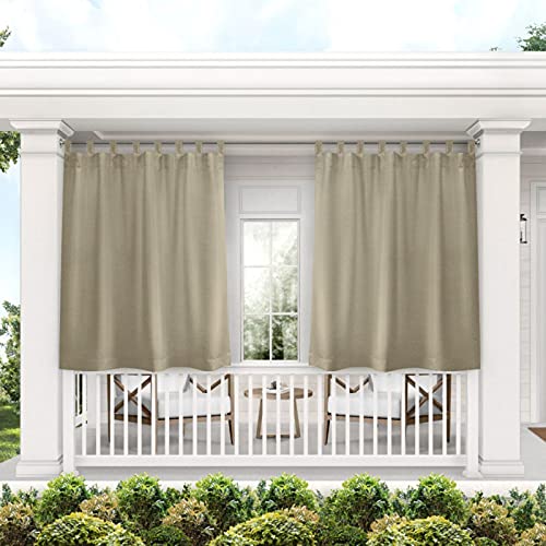 Exclusive Home Cabana Solid Indoor/Outdoor Light Filtering Hook-and-Loop Tab Top Curtain Panel Pair, 54″x144″, Taupe