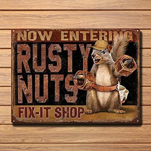 FELICBLUNTIA Rusty Nuts Fix It Shop Tin Sign Retro Vintage Tin Sign Bar Pub Home Metal Poster Wall Art Decor 812 inches