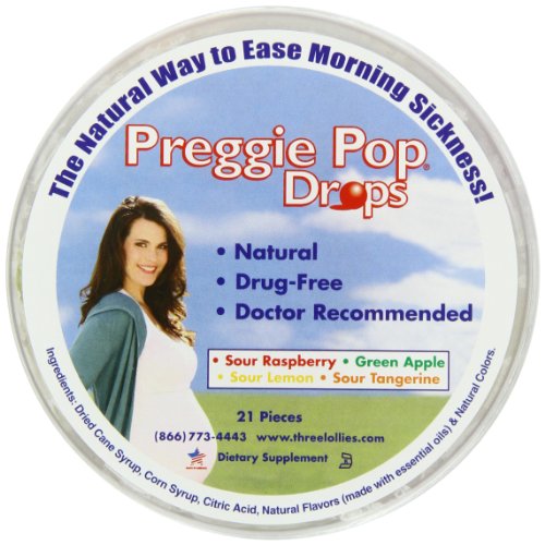Three Lollies Preggie Pop Drops Assorted for Morning Sickness Relief, 21 Count