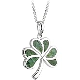 Biddy Murphy, Women's Irish Shamrock, Lucky Three Leaf Clover 925 Sterling Silver Pendant Necklace with Connemara Marble Inlay