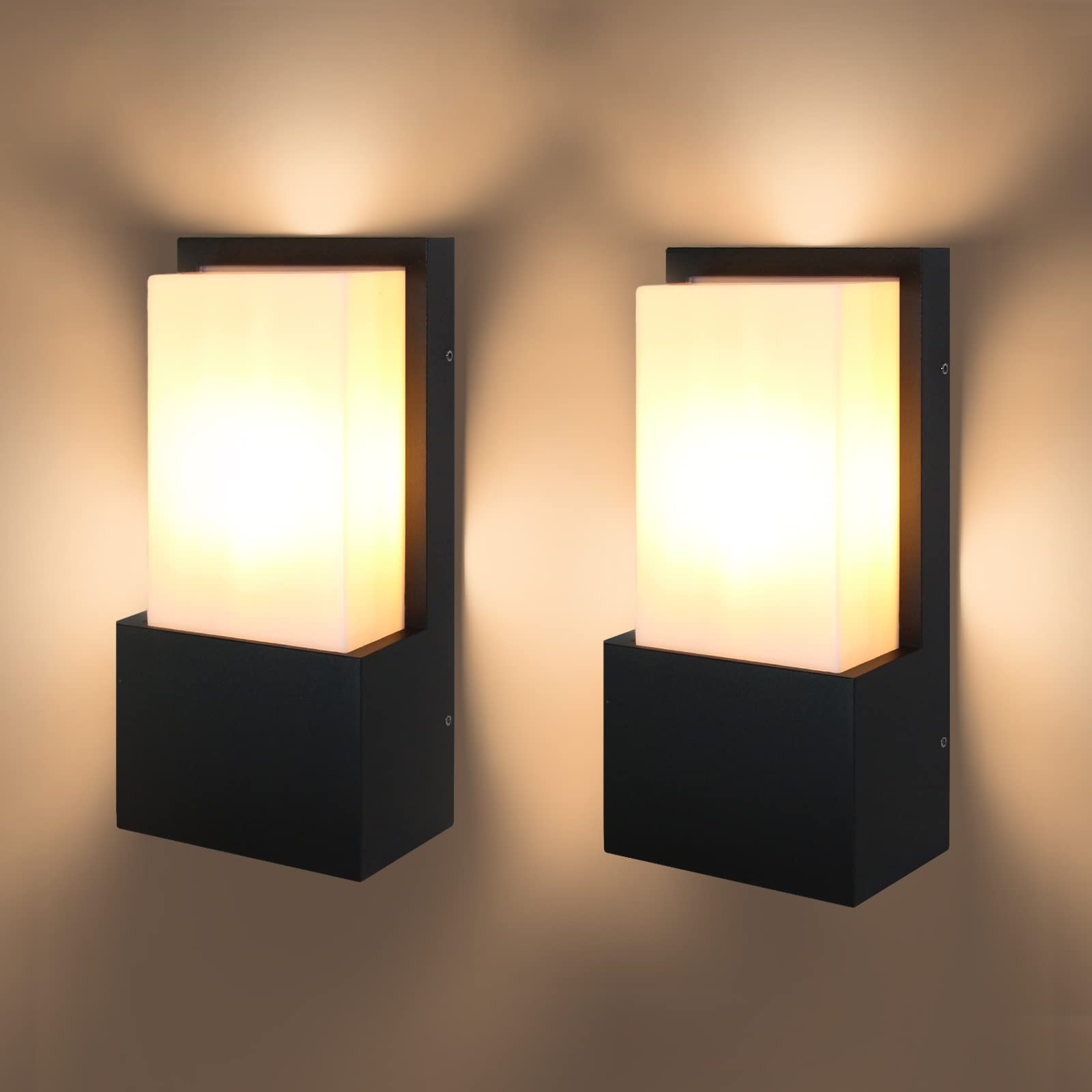 Aranzyec Outdoor Wall Light Mains Powered,Max 36W E27 Aluminum Wall Lamp IP54 Waterproof Black Garden Exterior Wall Sconce，Pack of 2