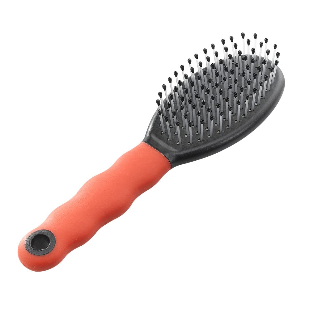 FERPLAST Dog Brush, Short to Long Hair, Soft Bristles with Rounded Tips, Ergonomic Soft Grip, Size S, Red