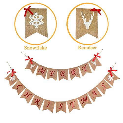 image for SOONAN Merry Christmas Banner Decoration with Snowflake Reindeer Bow R