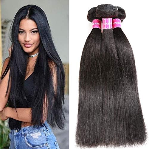 Encii Hair 10A 3 Bundles Of Brazilian Straight Hair 24 26 28 Unprocessed Virgin Straight Human Hair Bundles Natural Black Color Total 301g