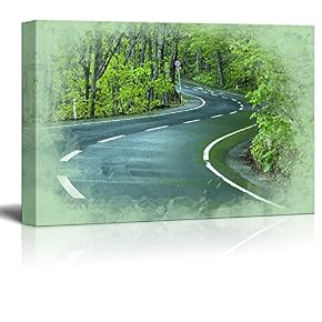 Print Landscape Road in a Green Forest