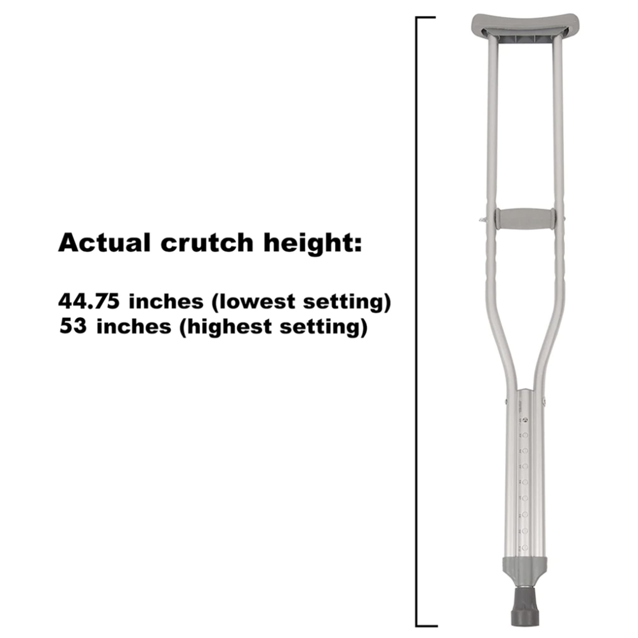 PCP Aluminum Crutches, Push Button Adjustable Height, Lightweight, 1 Pair, Adult Regular Size (5'2