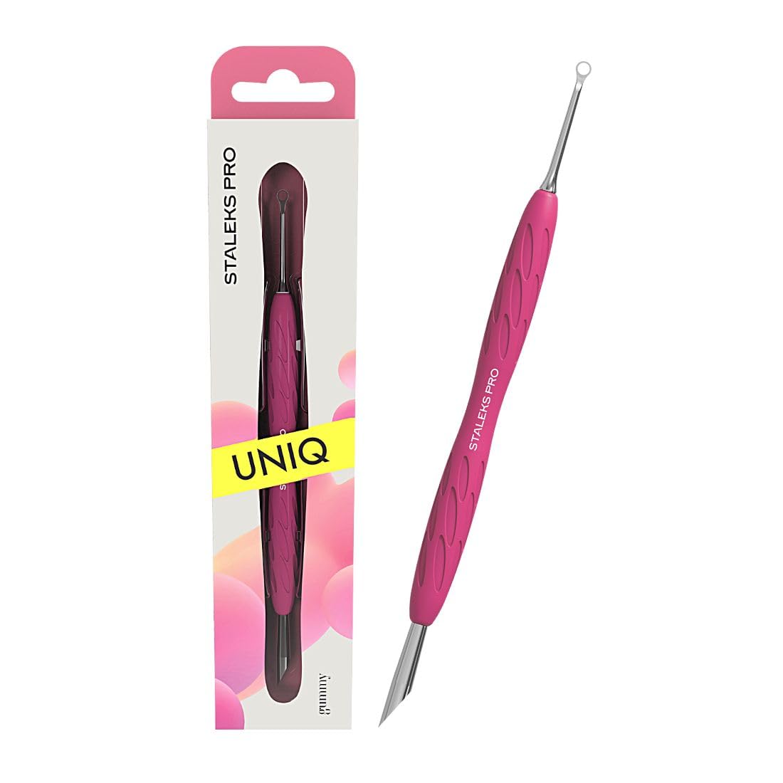 Natury Nails STALEKS PRO Cuticle Pusher with Rubber Silicone Handle, Stainless Steel, UNIQ 11/2