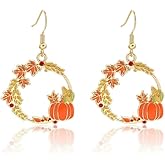 Cute Pumpkin Wreath Maple Leaves Corn Small Dangle Drop Earrings for Women Dainty Gold-Tone Orange Enamel Halloween Party Thanksgiving Dangling Lightweight Fashion Jewelry