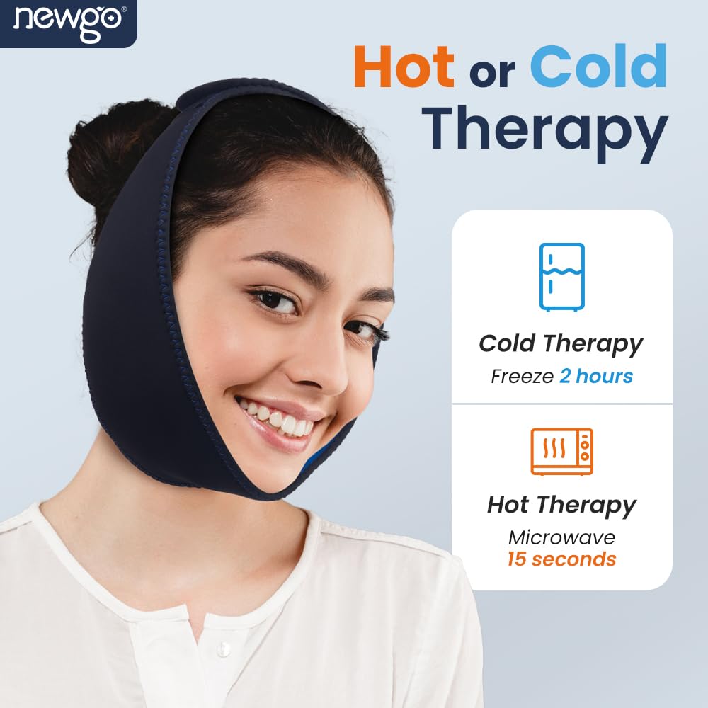 NEWGO Wisdom Teeth Ice Pack Head Wrap for Face Oral Surgery, Jaw Ice Pack for Face with 4 Hot Cold Gel Pack for TMJ, Tooth Extraction, Tonsillectomy Recovery