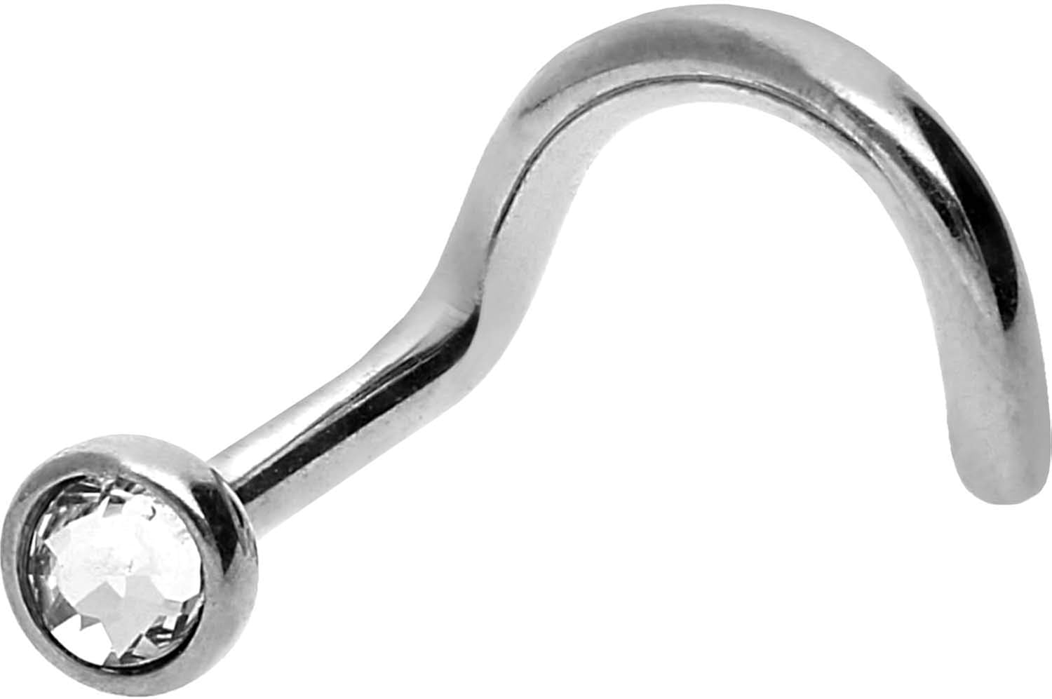 PIERCINGLINE surgical steel nose piercing with crystal disc in silver color/crystal clear, Silver | Clear, 18G (1 mm) bar thickness