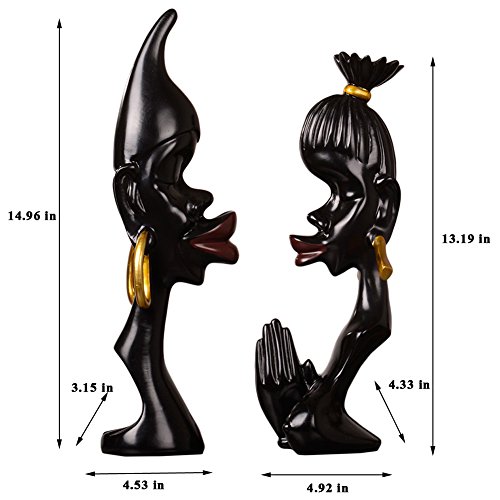 Olpchee 2Pcs Resin Abstract African Couple Head Sculpture Statue Collectible Decor Art Statues for Home Office Black