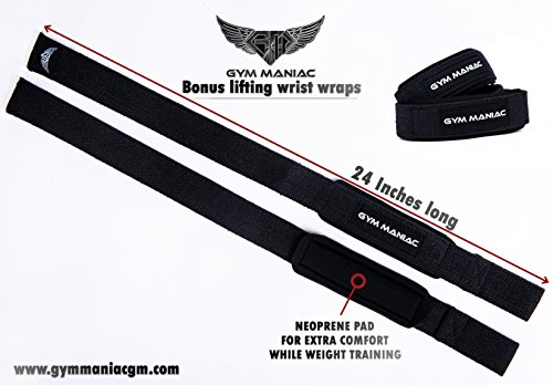 Gym Maniac Leather Weight Lifting Gym Belt With Wrist Straps | Compact, Adjustable, Comfy Fitness Belt | Improve Back Support & Stability | For Powerlifting, CrossFit, Squats, Overhead (Medium)