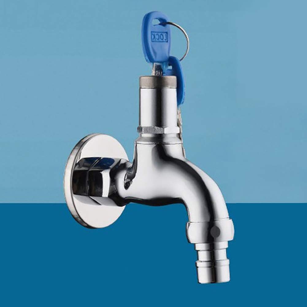 shengyuze Lockable Faucet, Lockable Outdoor Garden Public Place 1/2inch Faucet Metal Water Tap with Keys - Silver