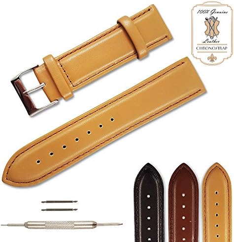 Leather Watch Band in Premium Genuine Cowhide for Watch Replacement Strap Comes in Choice of Color & Width 18mm, 20mm or 22mm by Chronostrap