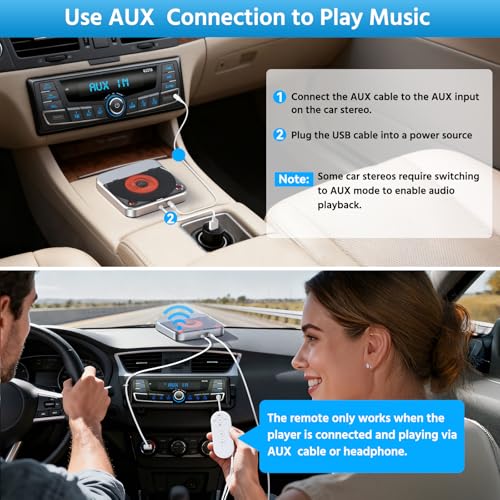 Car CD Player, CD Player for Car with USB Port and AUX Interface, External Car CD Player Compatible with Android Car Radio, External CD Drive with USB to Type-C Port