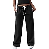 FACDIBY Women's Wide Leg Sweatpants High Waisted Baggy Interior Drawstring Sweatpants Straight Leg Sweat Pants