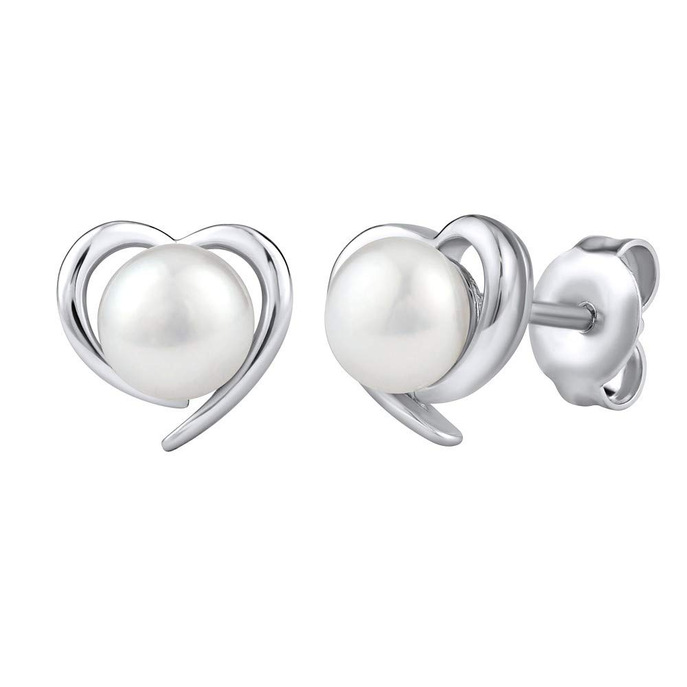 SILVEGO - JST17130 - Women 925 Sterling Silver Earrings Heart with Real White Pearl