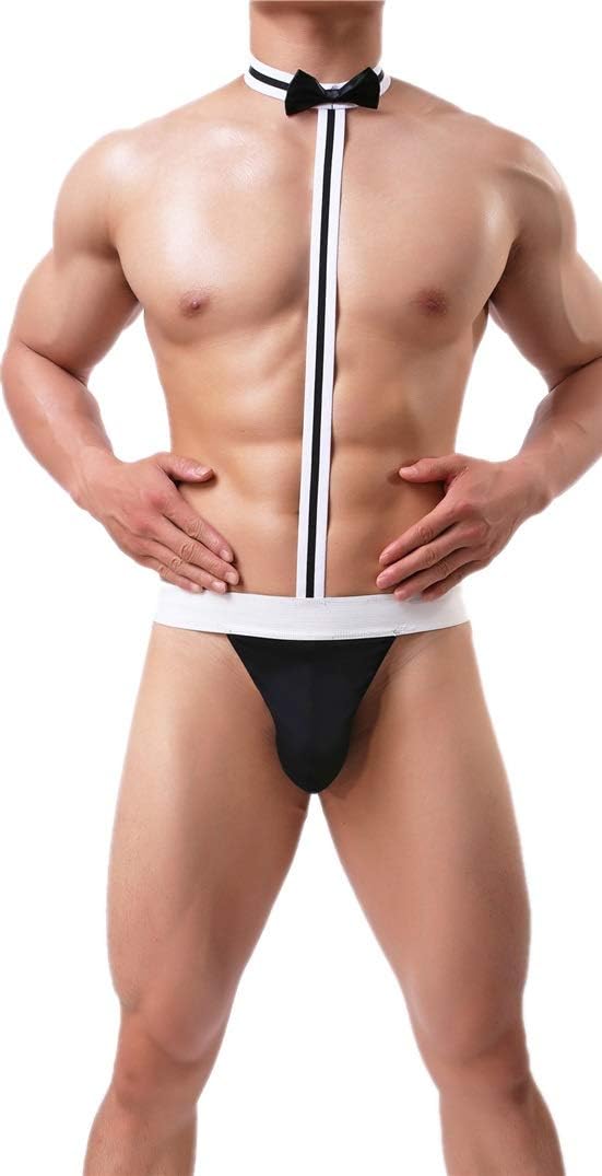 GUKOO Men's Sexy Mankini Suspender Thong Waiter Borat Costume Bodysuit Lingerie Briefs Bulge Pouch Underpants