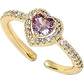 IVY TAILI Gold Birthstone Rings for Women Non Tarnish 14k Gold Plated Dainty Heart Rings Adjustable Size Cubic Zirconia Ring Gold Simulated Gemstone Rings Birthday Gifts for Women