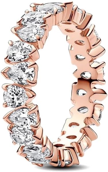 Timeless Bague Éternité en métal plaqué or rose 14 carats avec zircones cubiques transparentes, taille 48