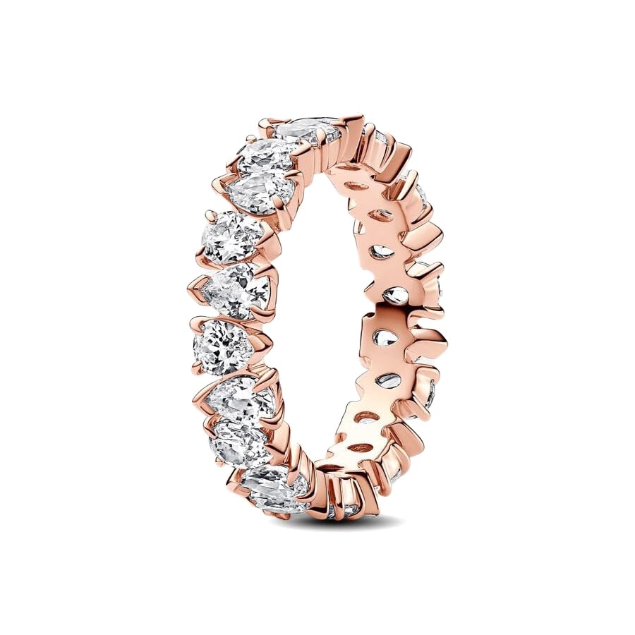 Timeless Bague Éternité en métal plaqué or rose 14 carats avec zircones cubiques transparentes, taille 48