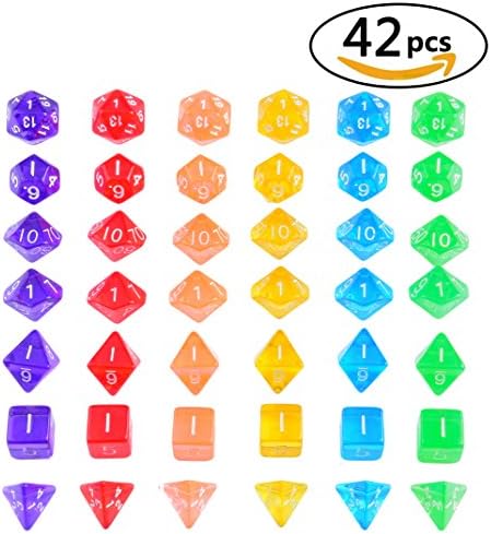 Ellzk Dungeons and Dragons Dice DND Dice Polyhedral Dice Dungeon And Dragons Game Dice RPG Dice RPG MTG D4-D20 Table Games 6x7 (42 Pieces) (Sparkling)