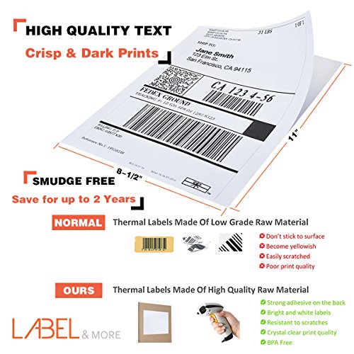 Full Sheet Labels for Laser and Inkjet Printer 8.5x11" Labels Full Sheet Label Paper Amazon Postage Address Shipping 1 up Labels [100 Sheets 100 Labels] LABEL&MORE - Thumbnail 2