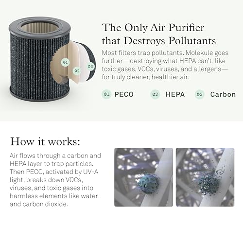 Molekule Mini/Mini+ Air Filter - Authentic Molekule Air Purifier Filter Replacement - PECO-HEPA Tri-Power Technology - Captures & Destroys Pollutants - Advanced Smoke Filtration