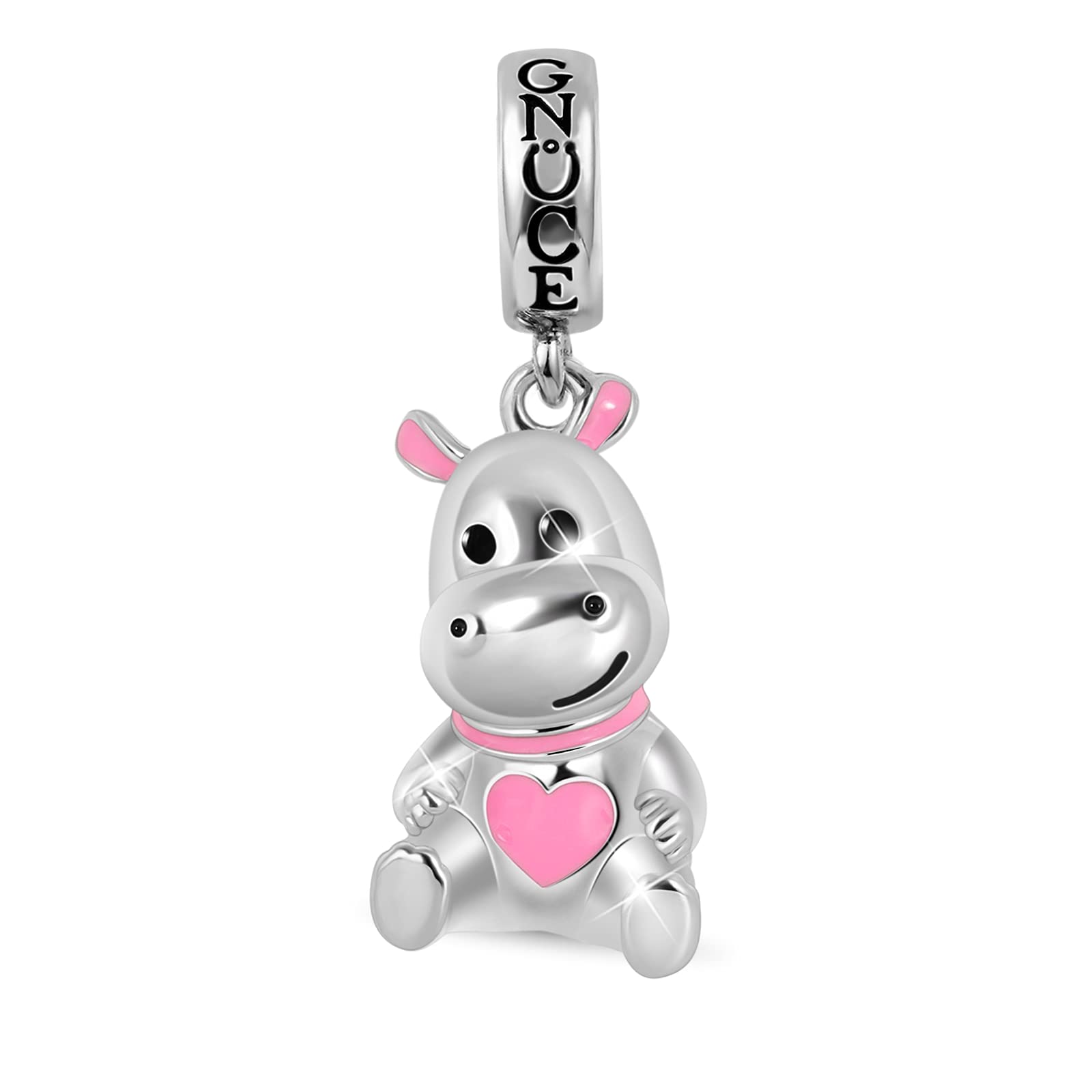 GNOCE Cute Hippo Pendant Charm Sterling Silver Animal Dangle Charm Fit Bracelet/Necklace Gift for Women Girls Wife Daughter