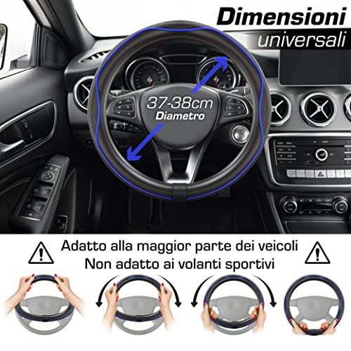 Upgrade4cars Universal Black Blue Faux Leather Steering Wheel Cover | Steering Wheel Cover Diameter 37-38 cm | Interior Car Accessories | Gifts for Women and Men