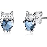 925 Sterling Silver Cat Earrings Cute Animal Kitten Stud Earrings cat Jewelry Gifts for Women Girls Hypoallergenic Earrings for Sensitive Ears